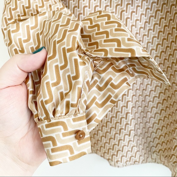 Joie Joslin Bow Tie Silk Blouse Chain Print Oak Tan XL NWT - Picture 8 of 13